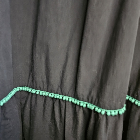 Black Cotton Maxi Dress with Green Geometric Embroidery, Ruffled Hem, Size 3X - Picture 7 of 9
